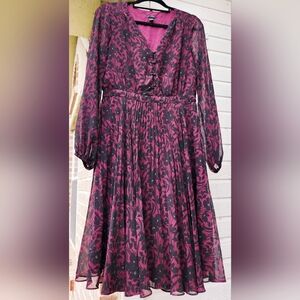 Ann Taylor Pleated Long Sleeve Flare Dress #70011